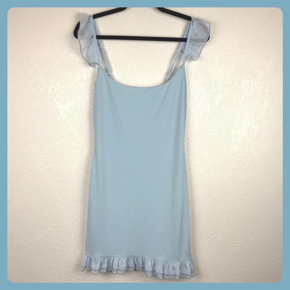 Lucy in the Sky Light Blue Ruffle Mini Dress Balletcore Girlhoodcore - Picture 2 of 5